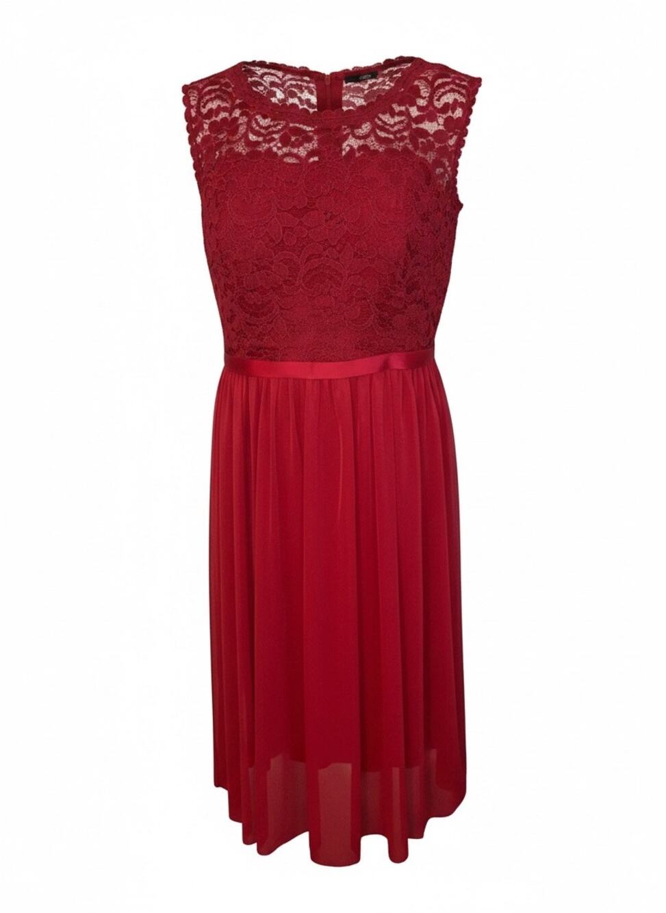 David’s Bridal apple red layered lace tea length  dress Size 10